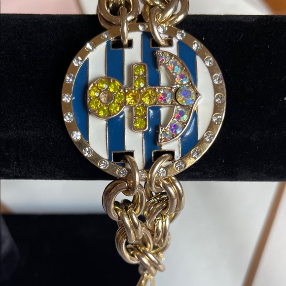 Betsey Johnson Gold and Blue Striped Anchor Bracelet - Picture 1 of 7